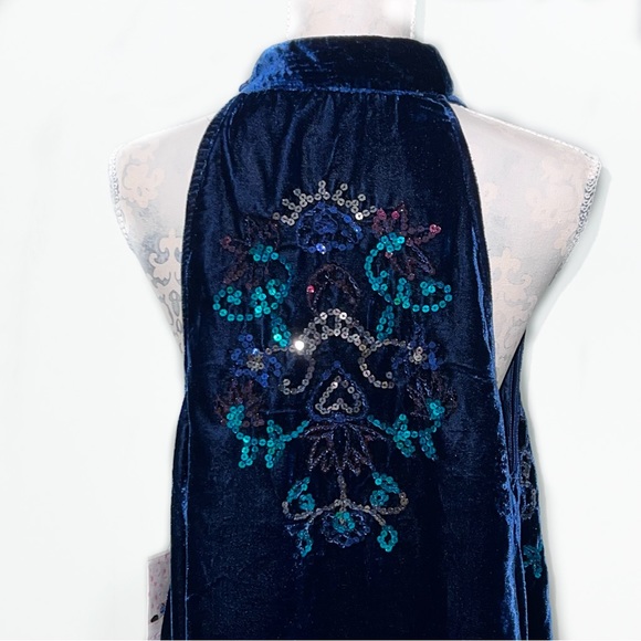 Free People Blue velvet sequin swing dress - Picture 2 of 16